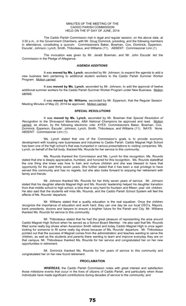 MINUTES of the MEETING of the CADDO PARISH COMMISSION HELD on the 5Th DAY of JUNE, 2014