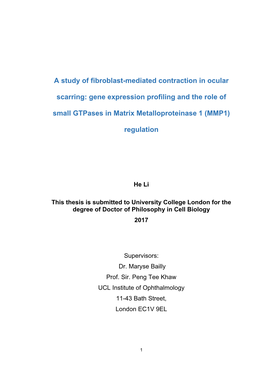 A Study of Fibroblast-Mediated Contraction in Ocular Scarring: Gene Expression Profiling and the Role of Small Gtpases in Matrix