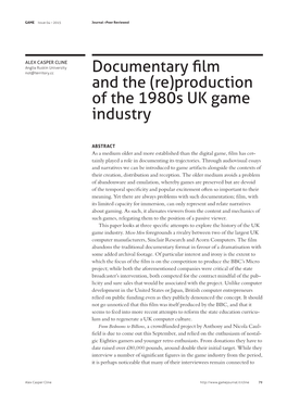 Documentary Film and the (Re)Production of the 1980S UK Game Industry