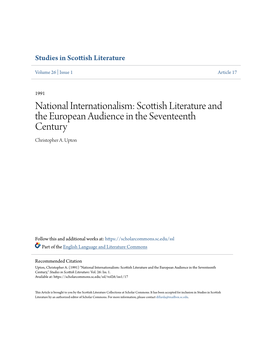 Scottish Literature and the European Audience in the Seventeenth Century Christopher A