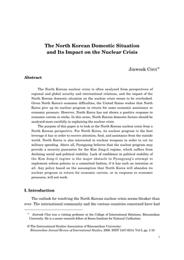 The North Korean Domestic Situation and Its Impact on the Nuclear Crisis