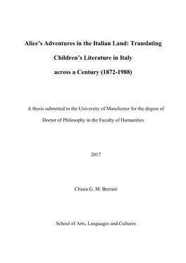 Translating Children's Literature in Italy Across a Century (1872-1988)