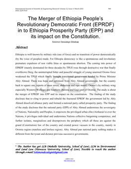 (EPRDF) in to Ethiopia Prosperity Party (EPP) and Its Impact on the Constitution