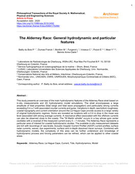 The Alderney Race: General Hydrodynamic and Particular Features