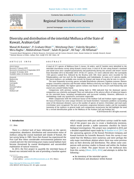 Regional Studies in Marine Science Diversity and Distribution of the Intertidal Mollusca of the State of Kuwait, Arabian Gulf