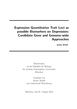 Expression Quantitative Trait Loci As Possible Biomarkers on Depression: Candidate Gene and Genome-Wide Approaches