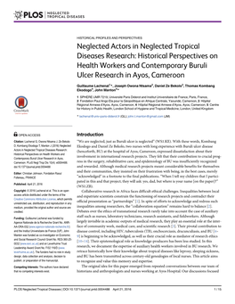 Neglected Actors in Neglected Tropical Diseases Research: Historical Perspectives on Health Workers and Contemporary Buruli Ulcer Research in Ayos, Cameroon