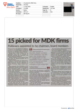 15 Picked for MDK Firms