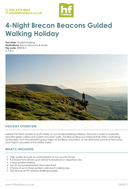 4-Night Brecon Beacons Guided Walking Holiday
