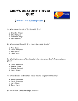 Grey's Anatomy Trivia Quiz