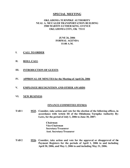 JUNE 06 SPECIAL Authority Agenda