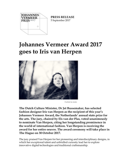 Press Release Johannes Vermeer Award 170905 Def