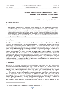 The Impact of Neo-Realism in Turkish Intellectual Cinema: the Cases of Yölmaz Güney and Nuri Bilge Ceylan