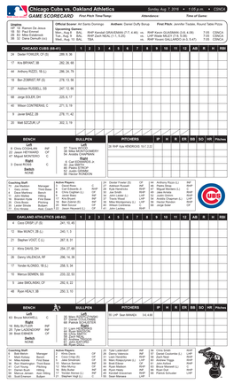 Chicago Cubs Vs. Oakland Athletics Sunday, Aug