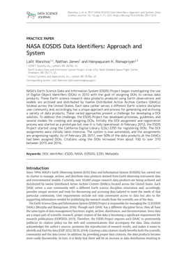 NASA EOSDIS Data Identifiers: Approach and System.Data CODATA '$7$6&,(1&( S Science Journal, 16: 15, Pp