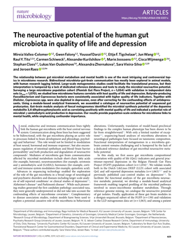 The Neuroactive Potential of the Human Gut Microbiota in Quality of Life and Depression