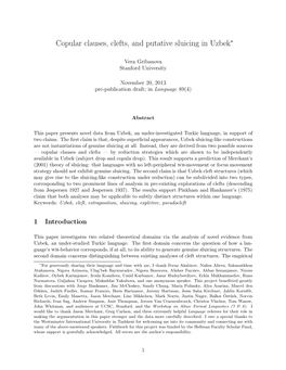 Copular Clauses, Clefts, and Putative Sluicing in Uzbek∗