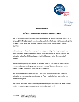 Press Release 31St Malaysia-Singapore Public