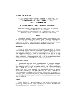 Taxonomic Study of the Order Ulotrichales (Chlorophyta) from North-Eastern Areas of Pakistan