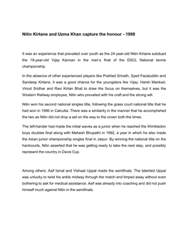 Nitin Kirtane and Uzma Khan Capture the Honour - 1998