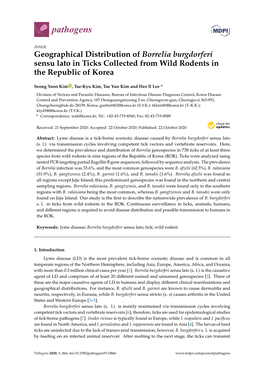 Geographical Distribution of Borrelia Burgdorferi Sensu Lato in Ticks Collected from Wild Rodents in the Republic of Korea