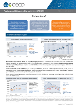 Regions and Cities at a Glance 2018 – SWEDEN Economic Trends In