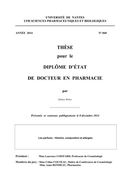 THÈSE Pour Le DIPLÔME D'état DE DOCTEUR EN PHARMACIE