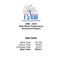 2009 – 2010 State Music Performance Assessment Report State Totals Band Total