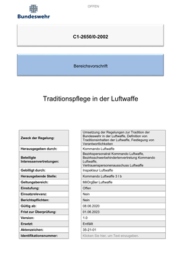 Traditionspflege in Der Luftwaffe