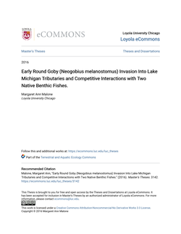 Early Round Goby (Neogobius Melanostomus) Invasion Into Lake Michigan Tributaries and Competitive Interactions with Two Native Benthic Fishes