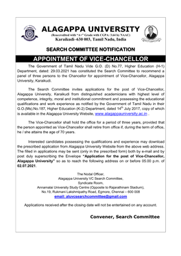 Search Committee Notification