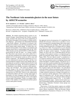 The Northeast Asia Mountain Glaciers in the Near Future by AOGCM Scenarios