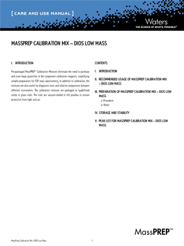 [ Care and Use Manual ] Massprep Calibration Mix – Dios Low Mass