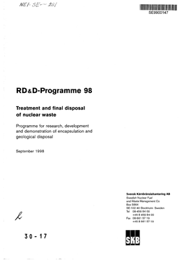 RD&D-Programme 98 Treatment and Final Disposal Of