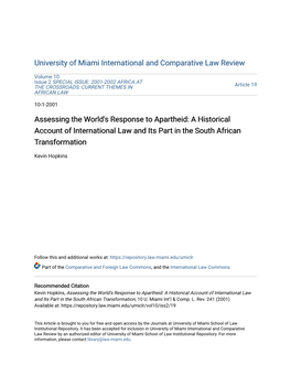 Assessing the World's Response to Apartheid: a Historical Account of International Law and Its Part in the South African Transformation