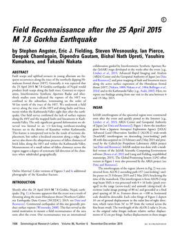 Field Reconnaissance After the 25 April 2015 M 7.8 Gorkha Earthquake by Stephen Angster, Eric J