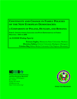 Continuity and Change in Family Policies of the New European Democracies: a Comparison of Poland, Hungary, and Romania