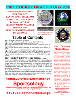 SPORTSOLOGY, FANTASYDRAFTHELP.COM & the FDH LOUNGE Under the Banner of the 21 ST