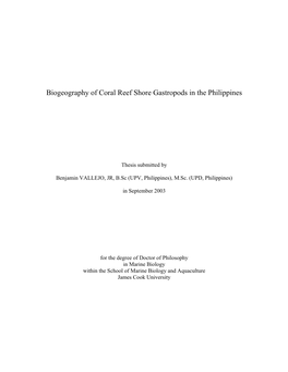 Biogeography of Coral Reef Shore Gastropods in the Philippines