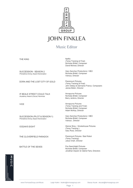 JOHN FINKLEA Music Editor