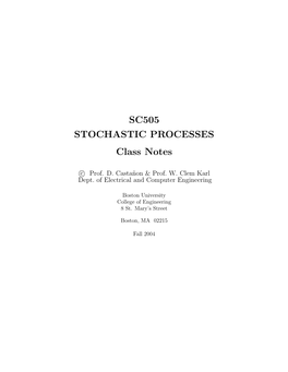 SC505 STOCHASTIC PROCESSES Class Notes