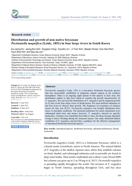 Distribution and Growth of Non-Native Bryozoan Pectinatella Magnifica (Leidy, 1851) in Four Large Rivers in South Korea