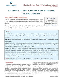 Prevalence of Diarrhea in Summer Season in the Coldest Valley of Kalam Swat Nurs Health Care Int J