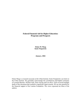 Federal Financial Aid for Higher Education: Programs and Prospects