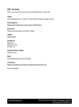 The Distribution of Value in the Mobile Phone Supply Chain