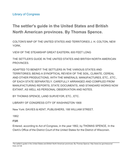 The Settler's Guide in the United States and British North American Provinces