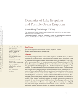 Dynamics of Lake Eruptions and Possible Ocean Eruptions