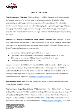 TERMS & CONDITIONS Free Messaging on Whatsapp: Valid