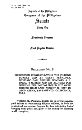 Adopted Resolution No. 9 Filipino Boxers Led by Gerry Penalosa