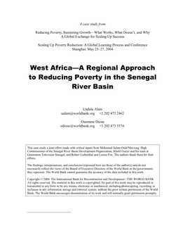 West Africa—A Regional Approach to Reducing Poverty in the Senegal River Basin